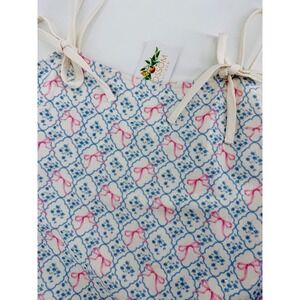 Blossom Boutique‎ Pink Bow Blue Floral Mini Dress Tie Strap Pleated Hem Small